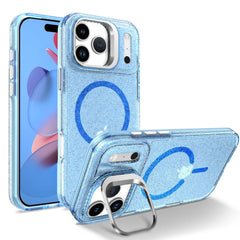 For iPhone 17 Pro Max Magnetic Case Shockproof TPU PC Glitter Phone Cover with Lens Frame Kickstand