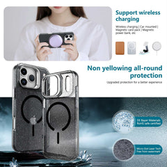 For iPhone 17 Pro Max Magnetic Case Shockproof TPU PC Glitter Phone Cover with Lens Frame Kickstand