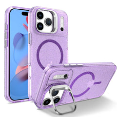 For iPhone 17 Pro Max Magnetic Case Shockproof TPU PC Glitter Phone Cover with Lens Frame Kickstand