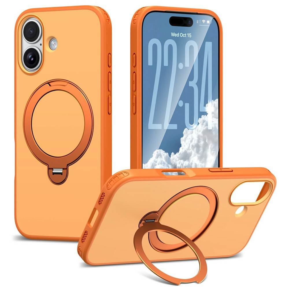 For iPhone 17 Magnetic Case Ring Holder Kickstand PC + TPU Dual-Layer Protective Phone Cover