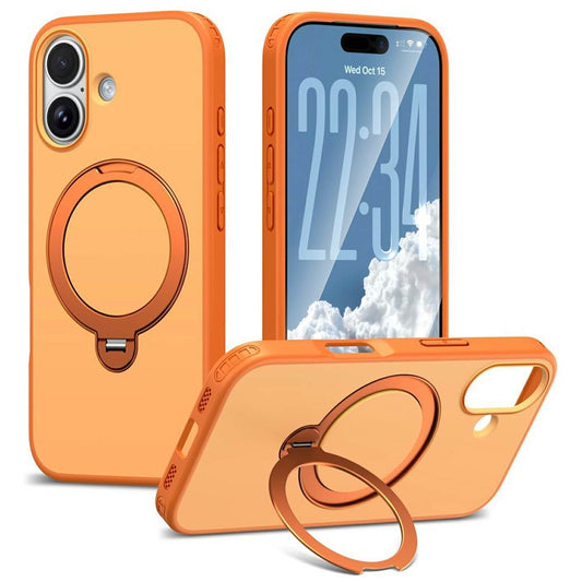 For iPhone 17 Magnetic Case Ring Holder Kickstand PC + TPU Dual-Layer Protective Phone Cover