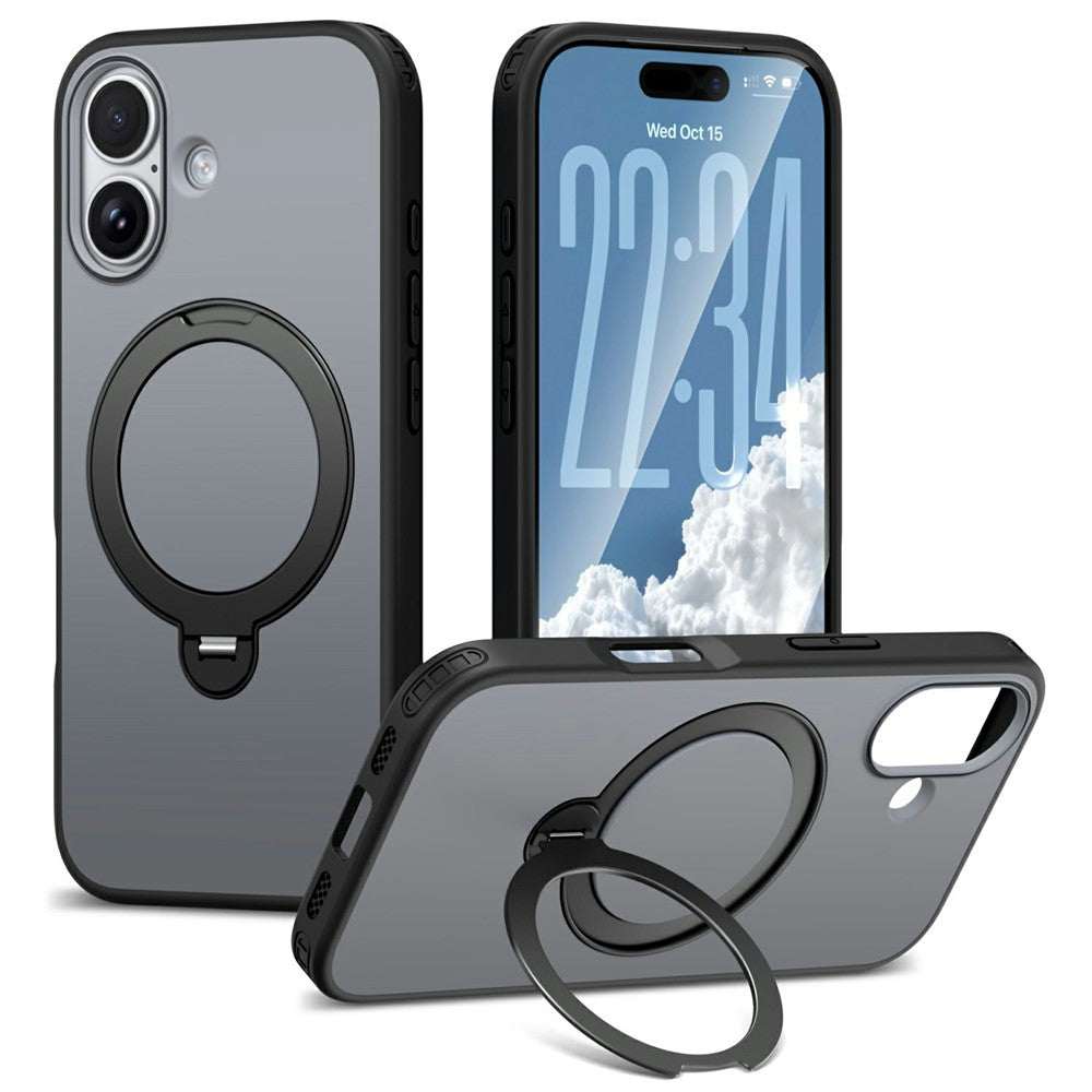 Blue iPhone 17 magnetic case with 360° rotating ring holder and dual-layer protection