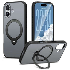 For iPhone 17 Magnetic Case Ring Holder Kickstand PC + TPU Dual-Layer Protective Phone Cover
