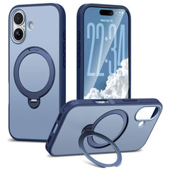 For iPhone 17 Magnetic Case Ring Holder Kickstand PC + TPU Dual-Layer Protective Phone Cover