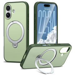 For iPhone 17 Magnetic Case Ring Holder Kickstand PC + TPU Dual-Layer Protective Phone Cover