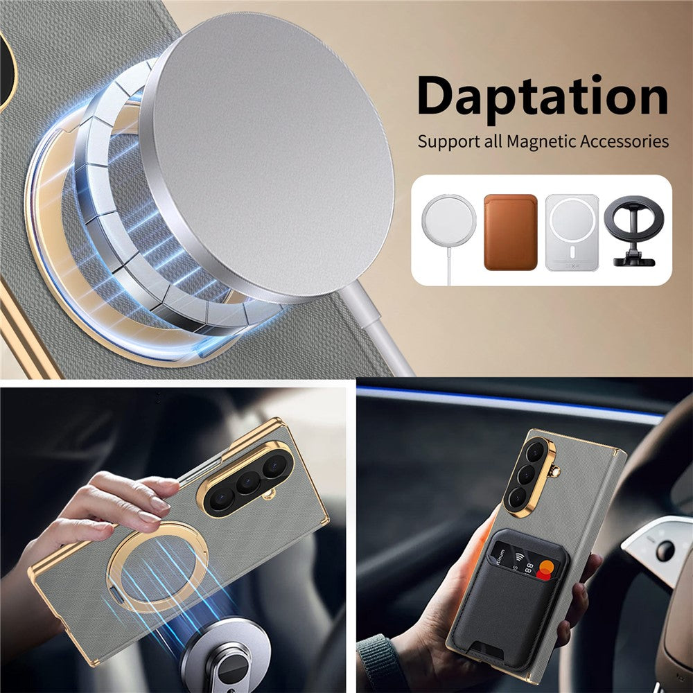 For Samsung Galaxy Z Fold8 Ultra Case Magnetic Kickstand Leather + PC Dual-Axis Hinge Protection Phone Cover