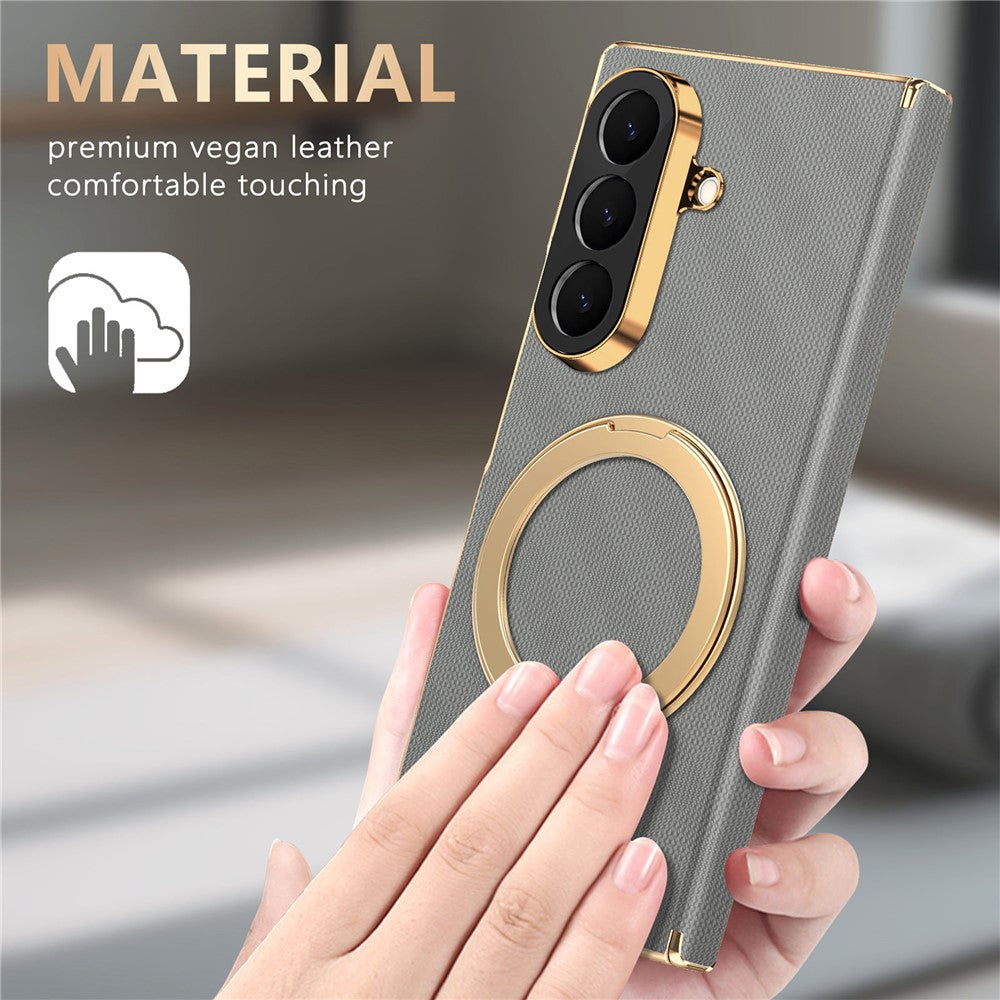 For Samsung Galaxy Z Fold8 Ultra Case Magnetic Kickstand Leather + PC Dual-Axis Hinge Protection Phone Cover