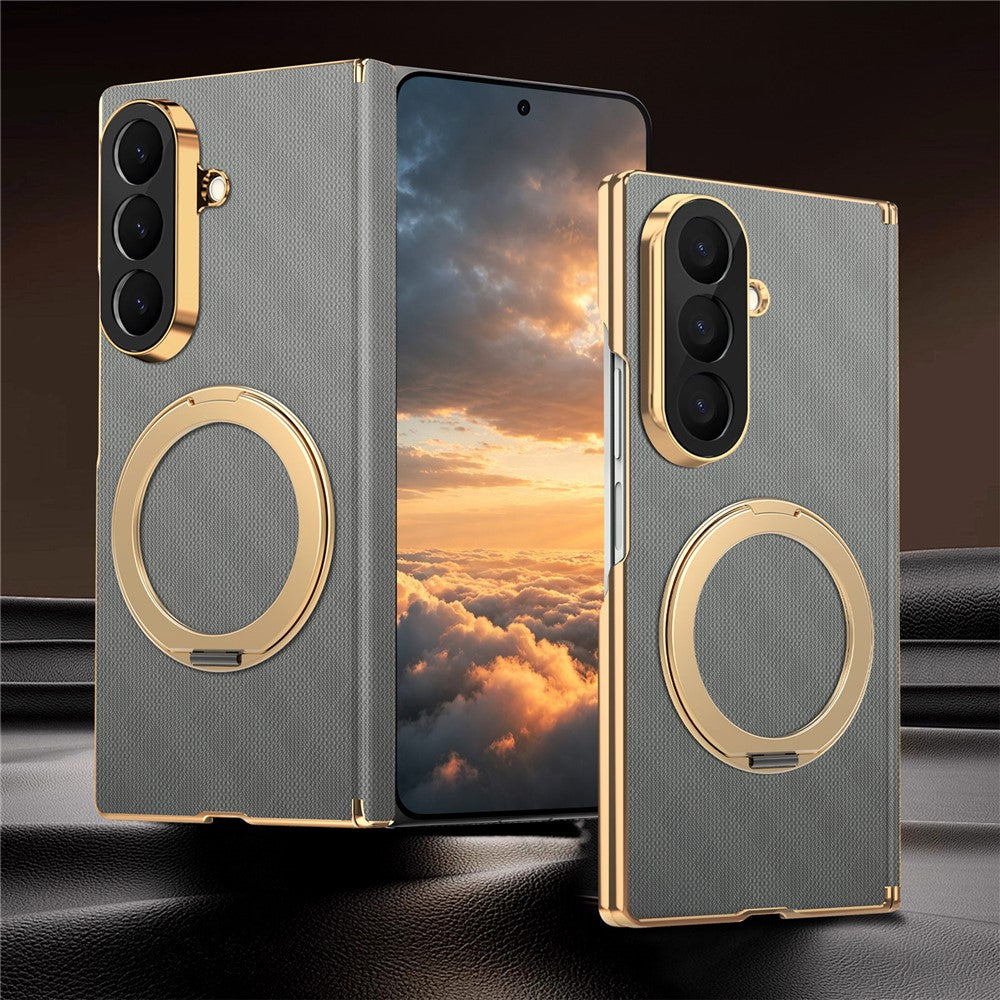 For Samsung Galaxy Z Fold8 Ultra Case Magnetic Kickstand Leather + PC Dual-Axis Hinge Protection Phone Cover