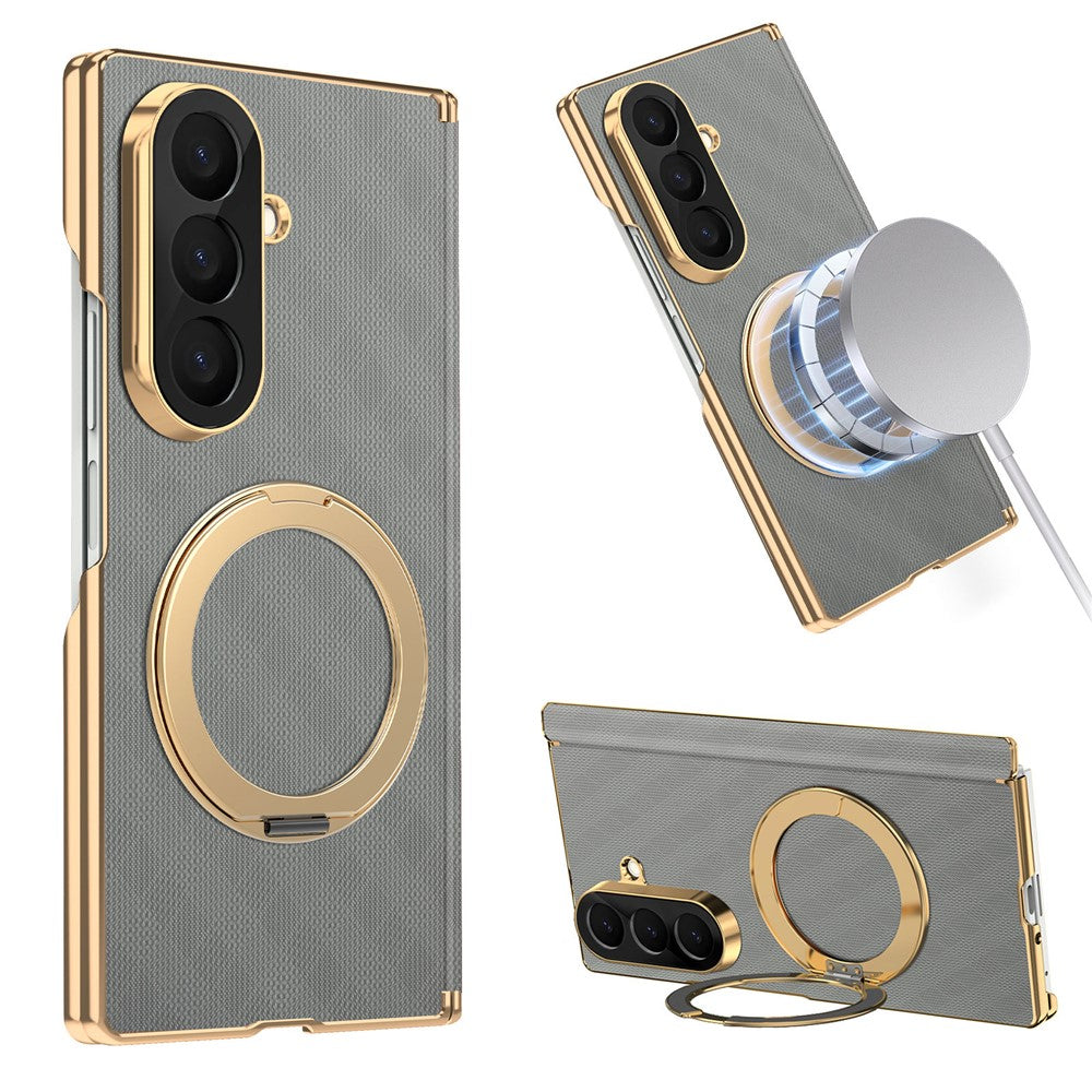 For Samsung Galaxy Z Fold8 Ultra Case Magnetic Kickstand Leather + PC Dual-Axis Hinge Protection Phone Cover