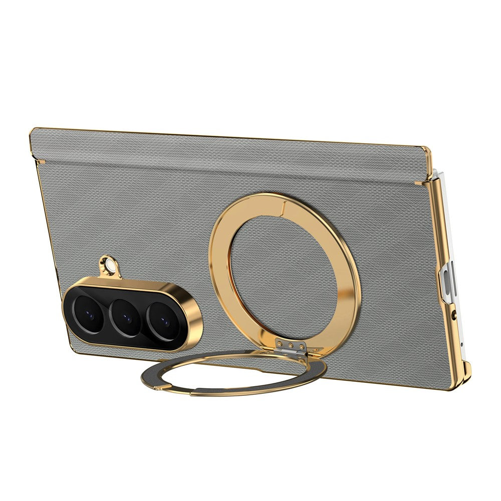 For Samsung Galaxy Z Fold8 Ultra Case Magnetic Kickstand Leather + PC Dual-Axis Hinge Protection Phone Cover
