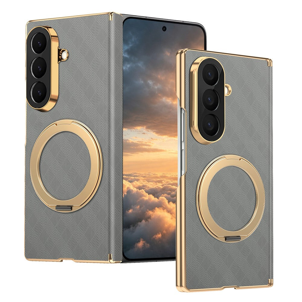 For Samsung Galaxy Z Fold8 Ultra Case Magnetic Kickstand Leather + PC Dual-Axis Hinge Protection Phone Cover