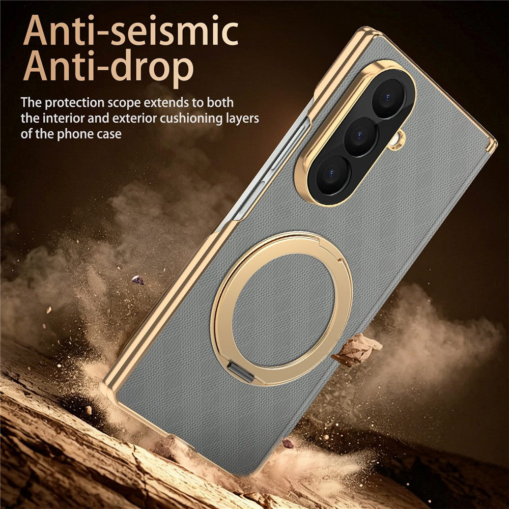 For Samsung Galaxy Z Fold8 Ultra Case Magnetic Kickstand Leather + PC Dual-Axis Hinge Protection Phone Cover