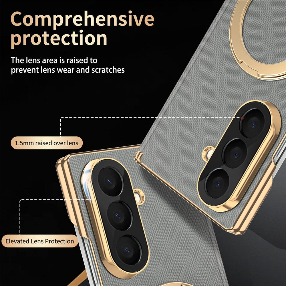 For Samsung Galaxy Z Fold8 Ultra Case Magnetic Kickstand Leather + PC Dual-Axis Hinge Protection Phone Cover