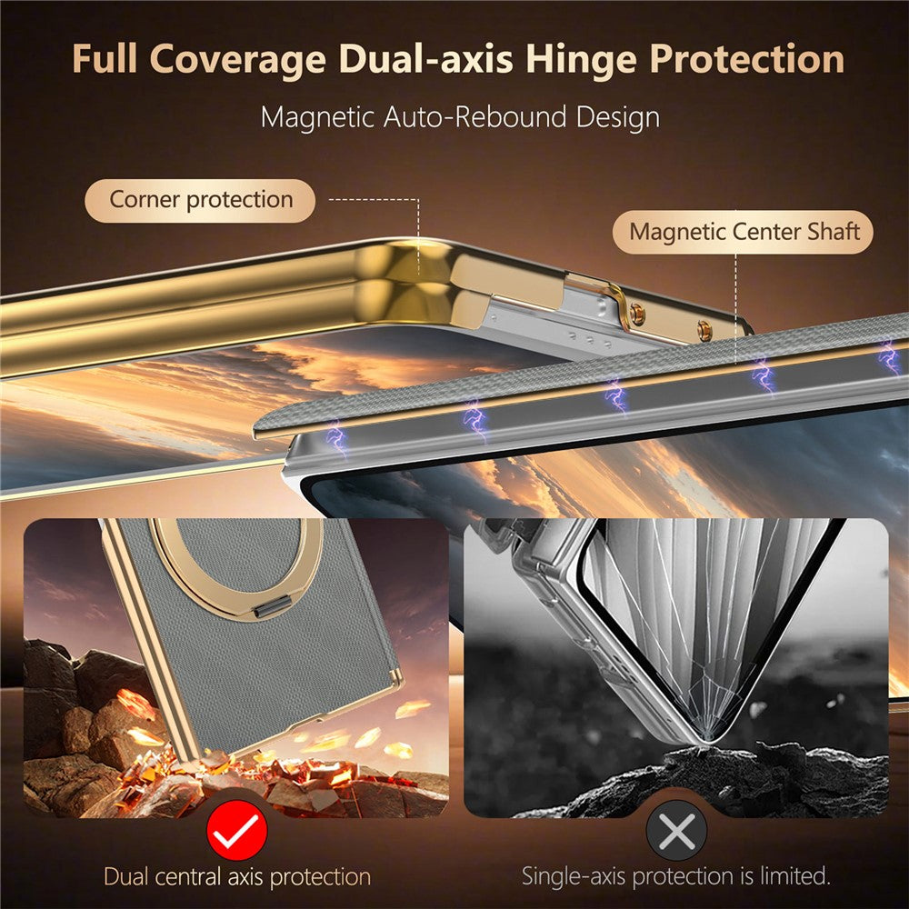 For Samsung Galaxy Z Fold8 Ultra Case Magnetic Kickstand Leather + PC Dual-Axis Hinge Protection Phone Cover