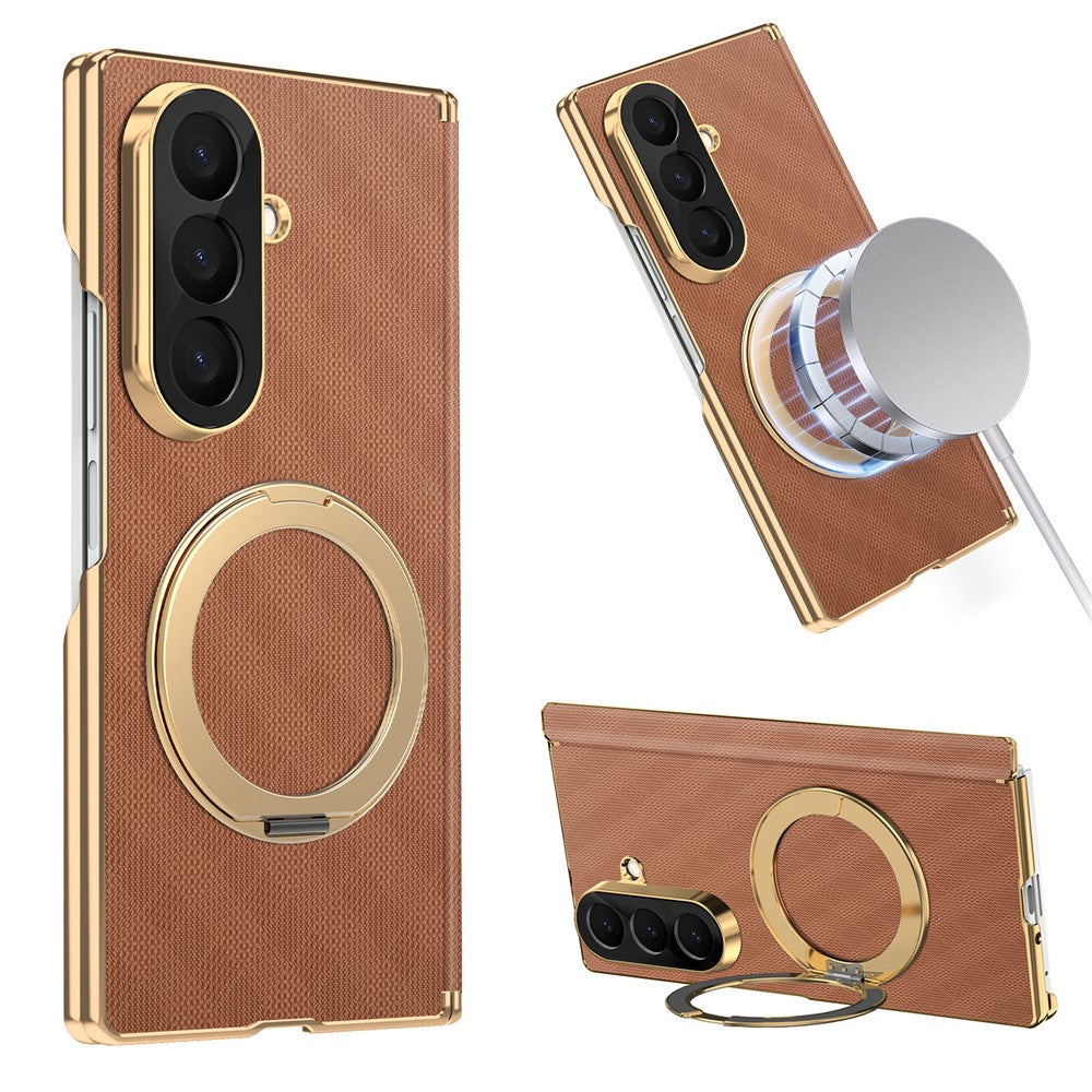 For Samsung Galaxy Z Fold8 Ultra Case Magnetic Kickstand Leather + PC Dual-Axis Hinge Protection Phone Cover