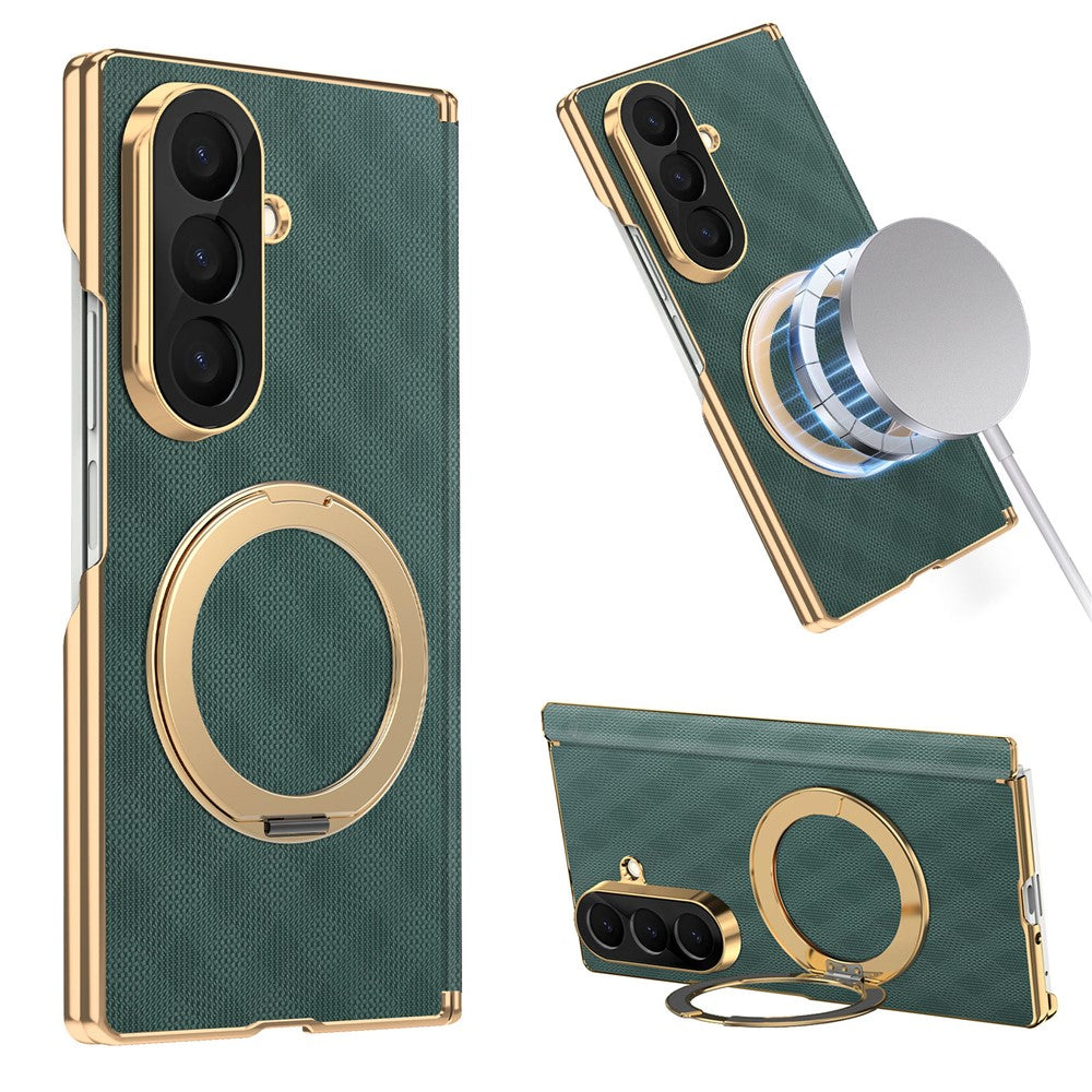 For Samsung Galaxy Z Fold8 Ultra Case Magnetic Kickstand Leather + PC Dual-Axis Hinge Protection Phone Cover