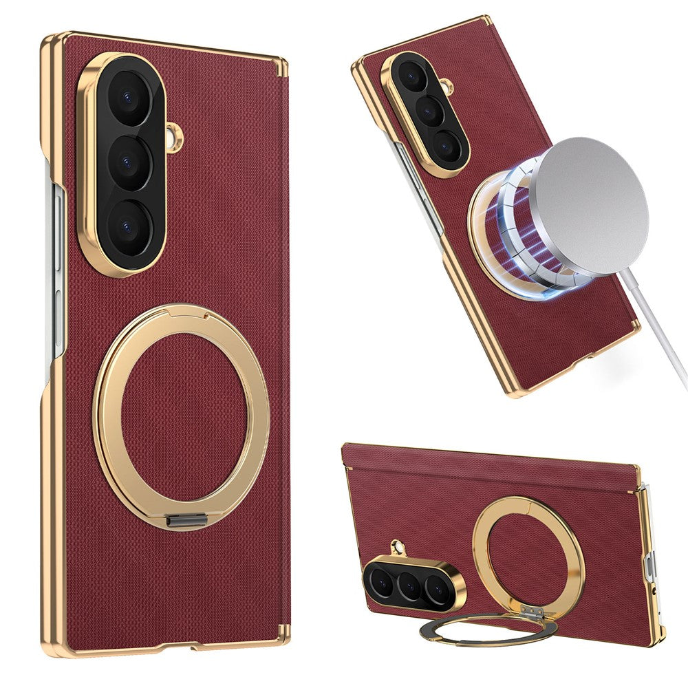 For Samsung Galaxy Z Fold8 Ultra Case Magnetic Kickstand Leather + PC Dual-Axis Hinge Protection Phone Cover