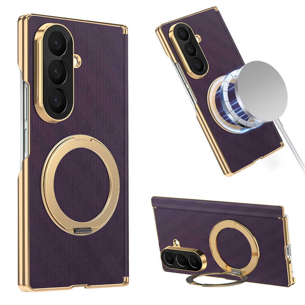 For Samsung Galaxy Z Fold8 Ultra Case Magnetic Kickstand Leather + PC Dual-Axis Hinge Protection Phone Cover