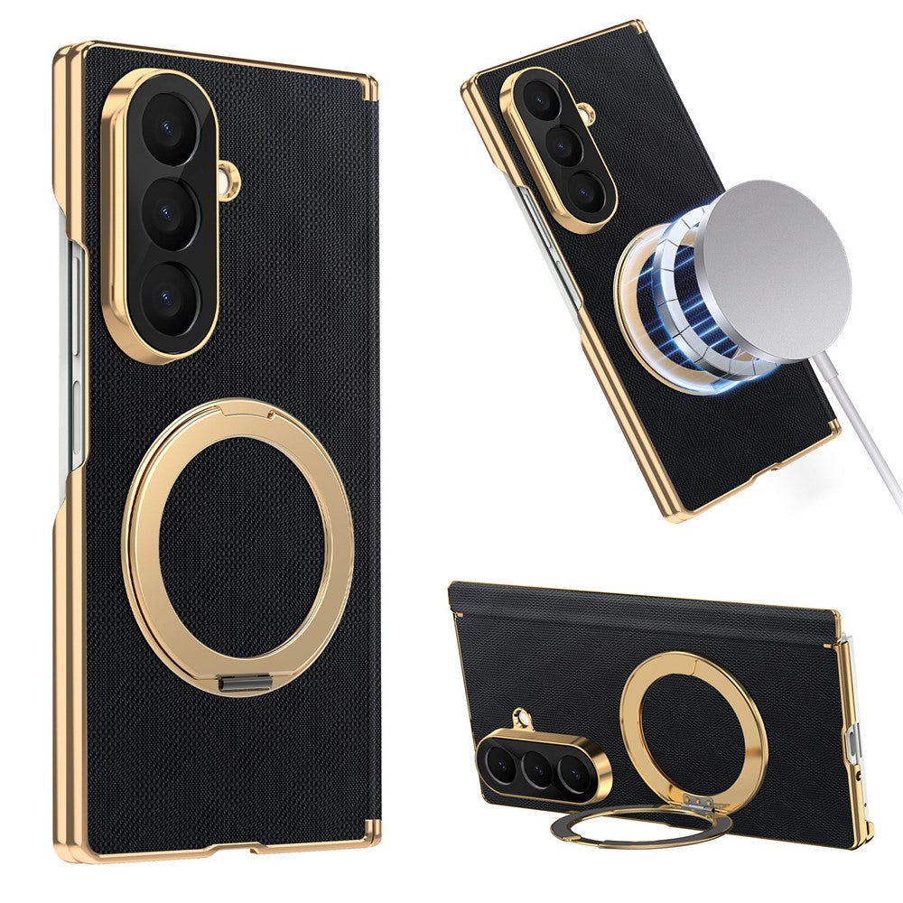 For Samsung Galaxy Z Fold8 Ultra Case Magnetic Kickstand Leather + PC Dual-Axis Hinge Protection Phone Cover