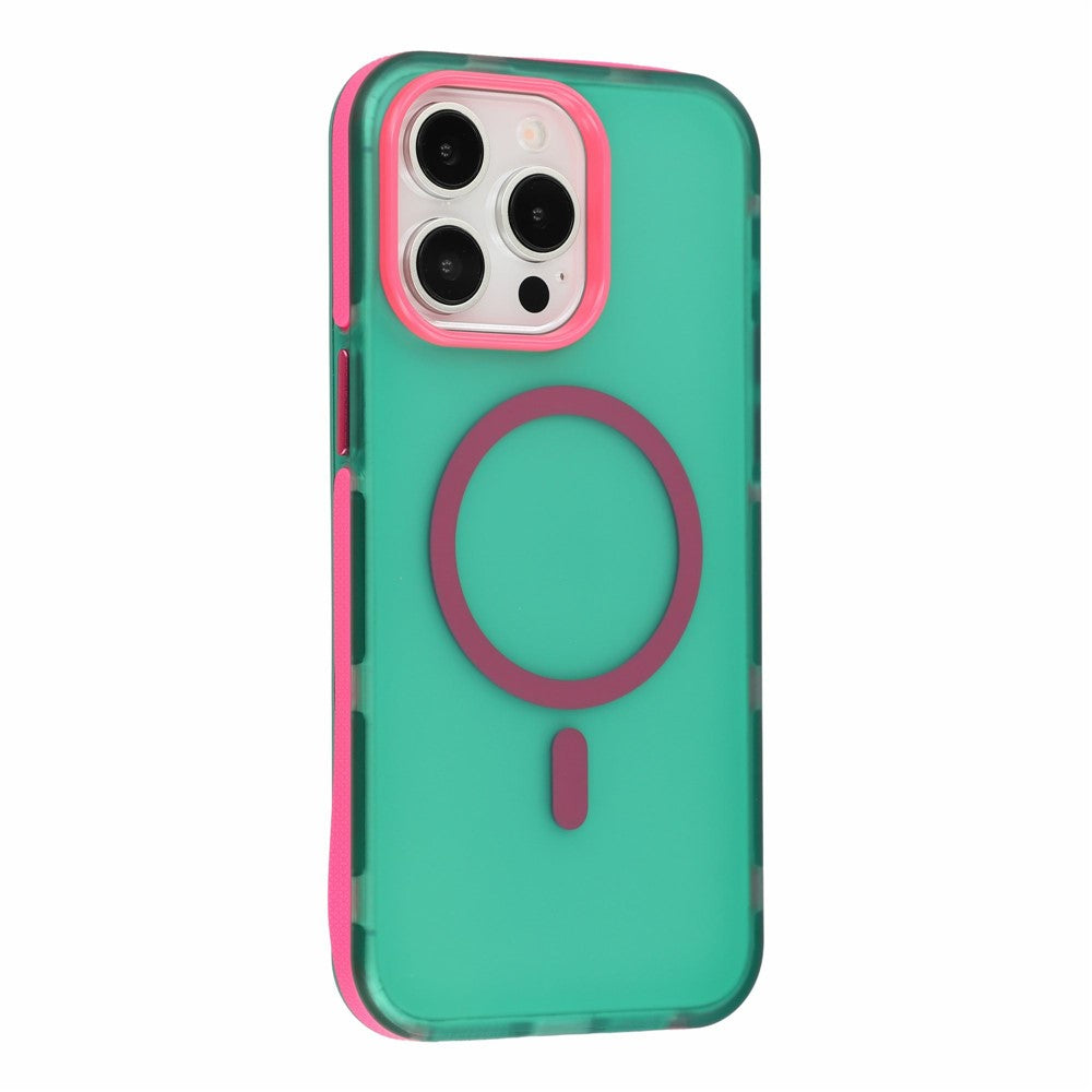 For iPhone 15 Pro Max Magnetic Case PC + TPU Dual-Layer Shockproof Anti-Slip Phone Cover with Metal Buttons