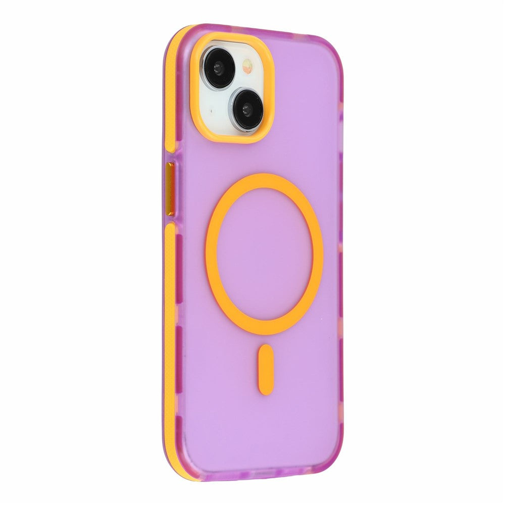 For iPhone 14 / 13 Magnetic Case PC + TPU Dual-Layer Shockproof Anti-Slip Phone Cover with Metal Buttons