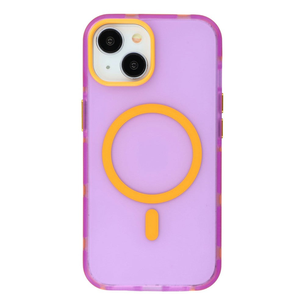 For iPhone 14 / 13 Magnetic Case PC + TPU Dual-Layer Shockproof Anti-Slip Phone Cover with Metal Buttons