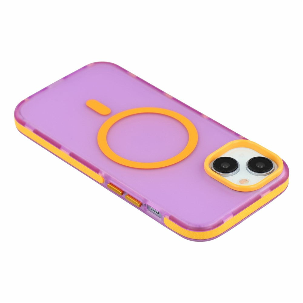For iPhone 14 / 13 Magnetic Case PC + TPU Dual-Layer Shockproof Anti-Slip Phone Cover with Metal Buttons