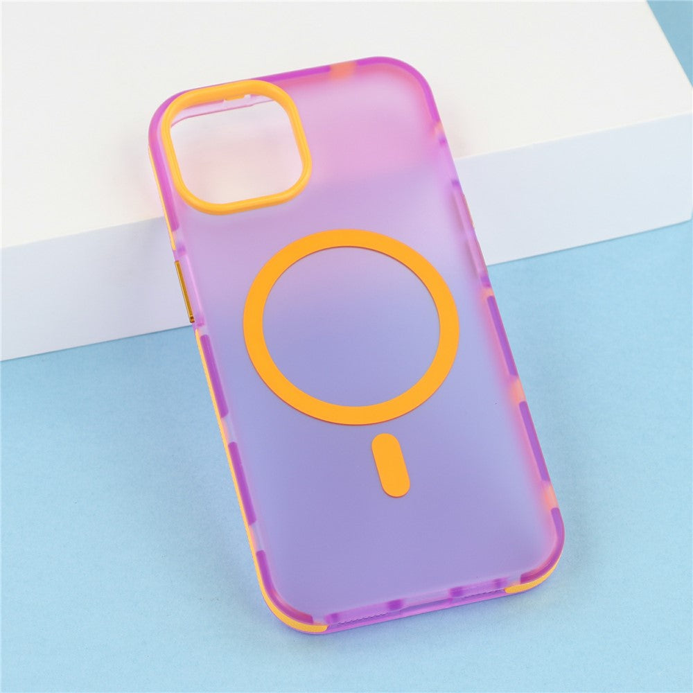 For iPhone 14 / 13 Magnetic Case PC + TPU Dual-Layer Shockproof Anti-Slip Phone Cover with Metal Buttons