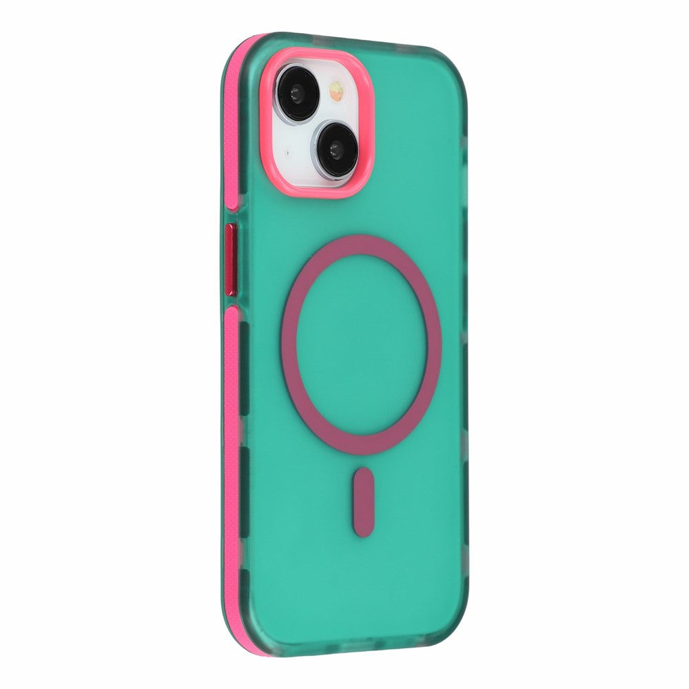 For iPhone 14 / 13 Magnetic Case PC + TPU Dual-Layer Shockproof Anti-Slip Phone Cover with Metal Buttons