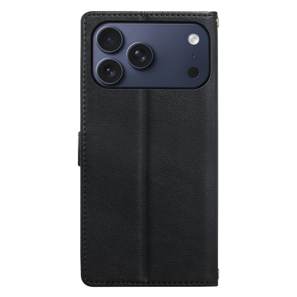 For iPhone 18 Pro Max  /  17 Pro Max Leather Case Hearts Imprint Zipper Pocket Wallet Phone Cover with Short and Long Straps