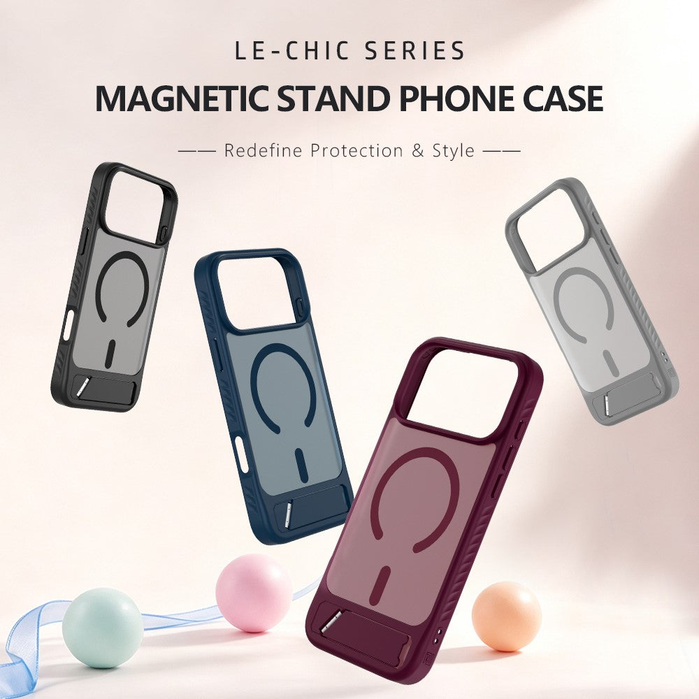 LEREACH Le-Chic Series for iPhone 18 Pro Max / 17 Pro Max Magnetic Case TPU + PC Kickstand Phone Cover