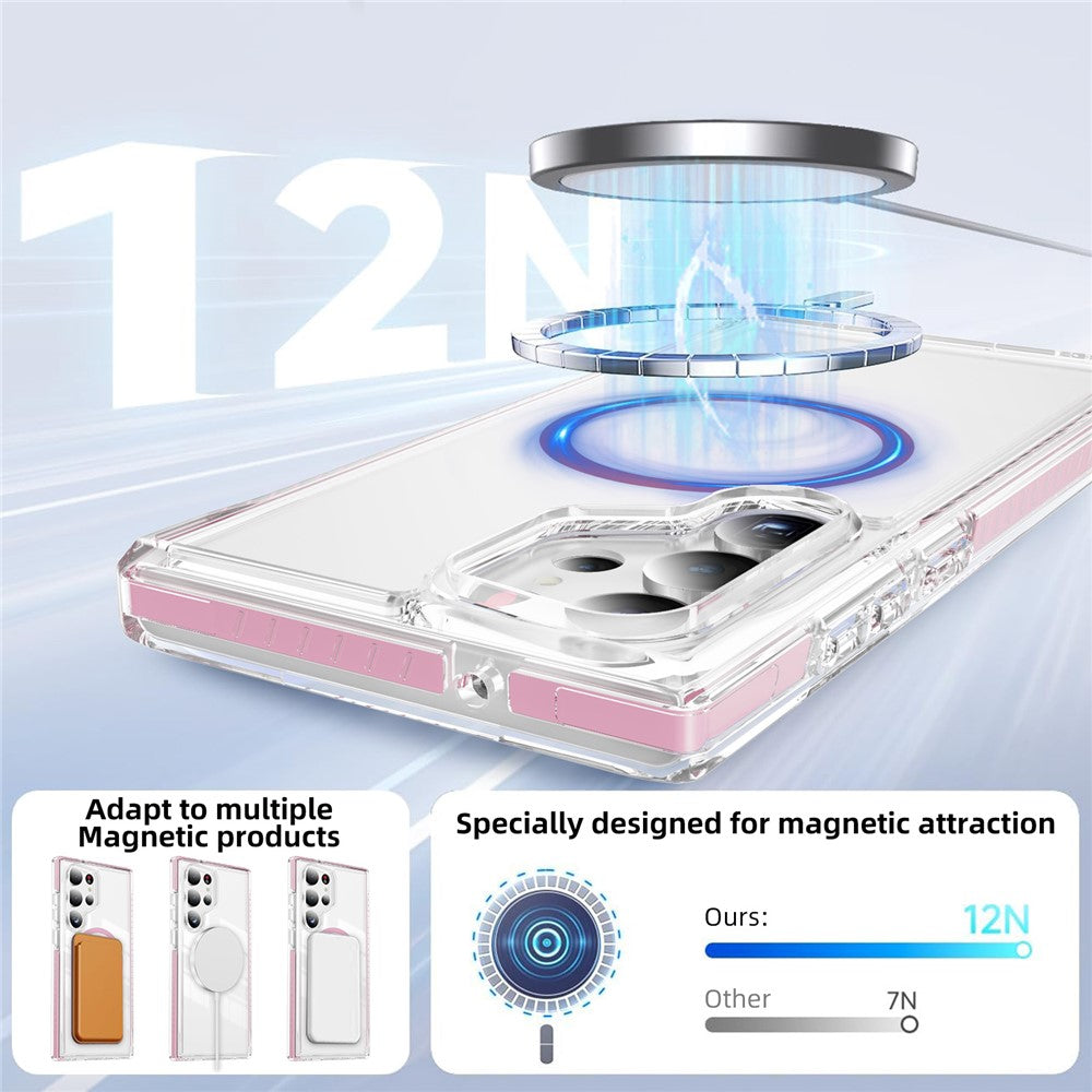 For Samsung Galaxy S23 Ultra Magnetic Case TPU + Acrylic Airbag Shockproof Anti-Slip Color Strip Phone Cover