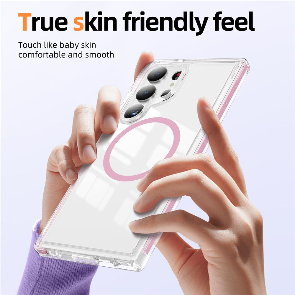 For Samsung Galaxy S23 Ultra Magnetic Case TPU + Acrylic Airbag Shockproof Anti-Slip Color Strip Phone Cover