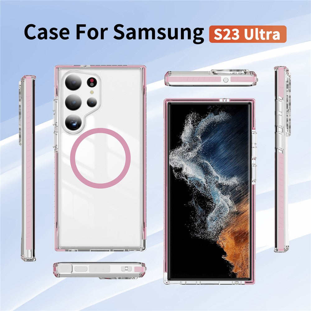 For Samsung Galaxy S23 Ultra Magnetic Case TPU + Acrylic Airbag Shockproof Anti-Slip Color Strip Phone Cover