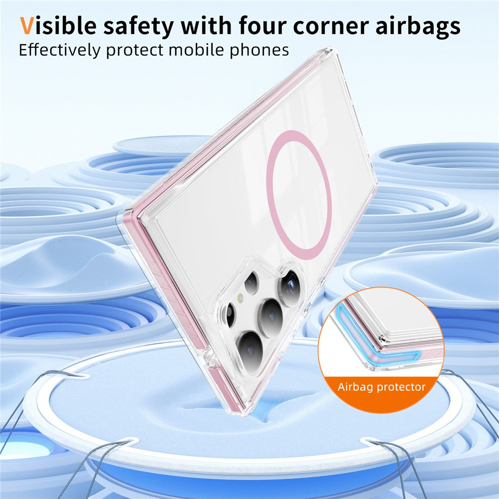 For Samsung Galaxy S23 Ultra Magnetic Case TPU + Acrylic Airbag Shockproof Anti-Slip Color Strip Phone Cover