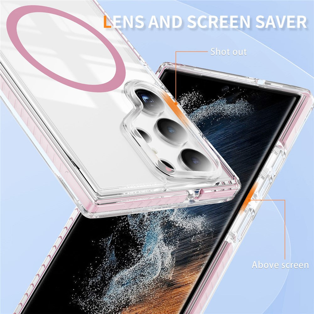 For Samsung Galaxy S23 Ultra Magnetic Case TPU + Acrylic Airbag Shockproof Anti-Slip Color Strip Phone Cover