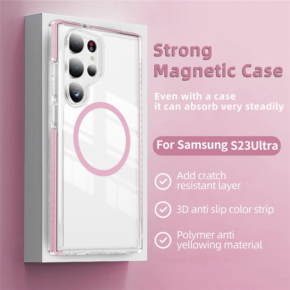 For Samsung Galaxy S23 Ultra Magnetic Case TPU + Acrylic Airbag Shockproof Anti-Slip Color Strip Phone Cover
