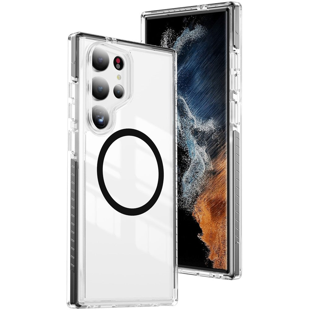 For Samsung Galaxy S23 Ultra Magnetic Case TPU + Acrylic Airbag Shockproof Anti-Slip Color Strip Phone Cover
