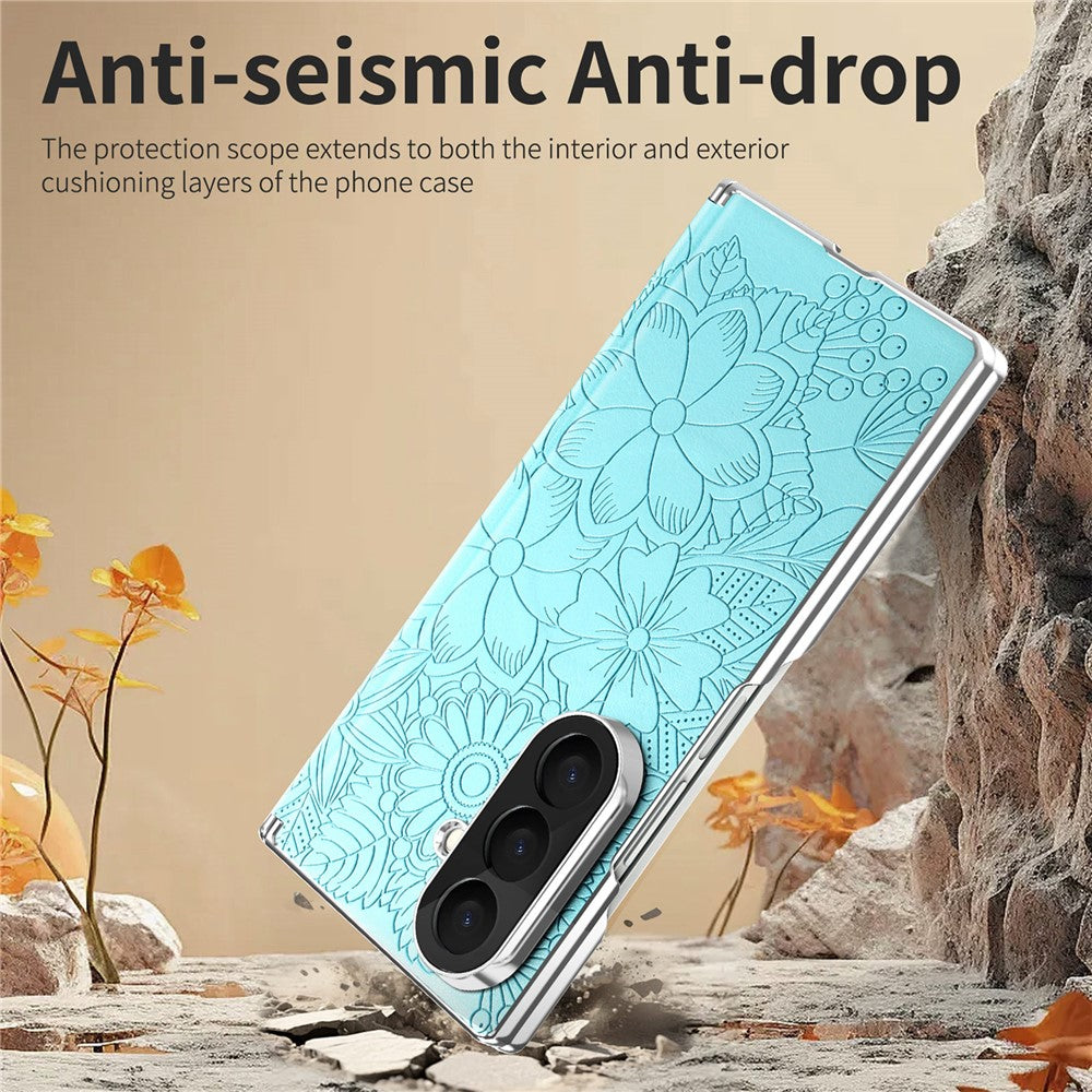 For Samsung Galaxy Z Fold8 Ultra Magnetic Case Embossed Floral Electroplated Dual-Axis Anti-Drop Phone Cover