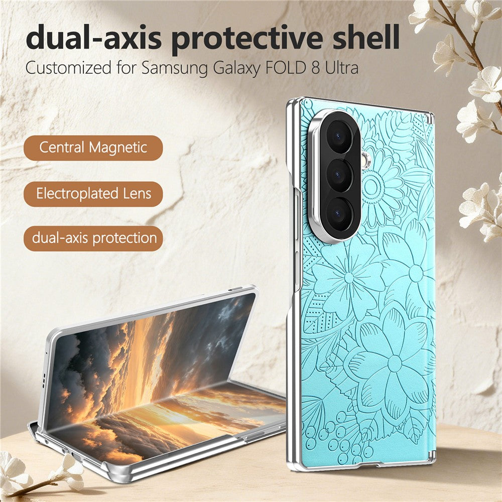 For Samsung Galaxy Z Fold8 Ultra Magnetic Case Embossed Floral Electroplated Dual-Axis Anti-Drop Phone Cover