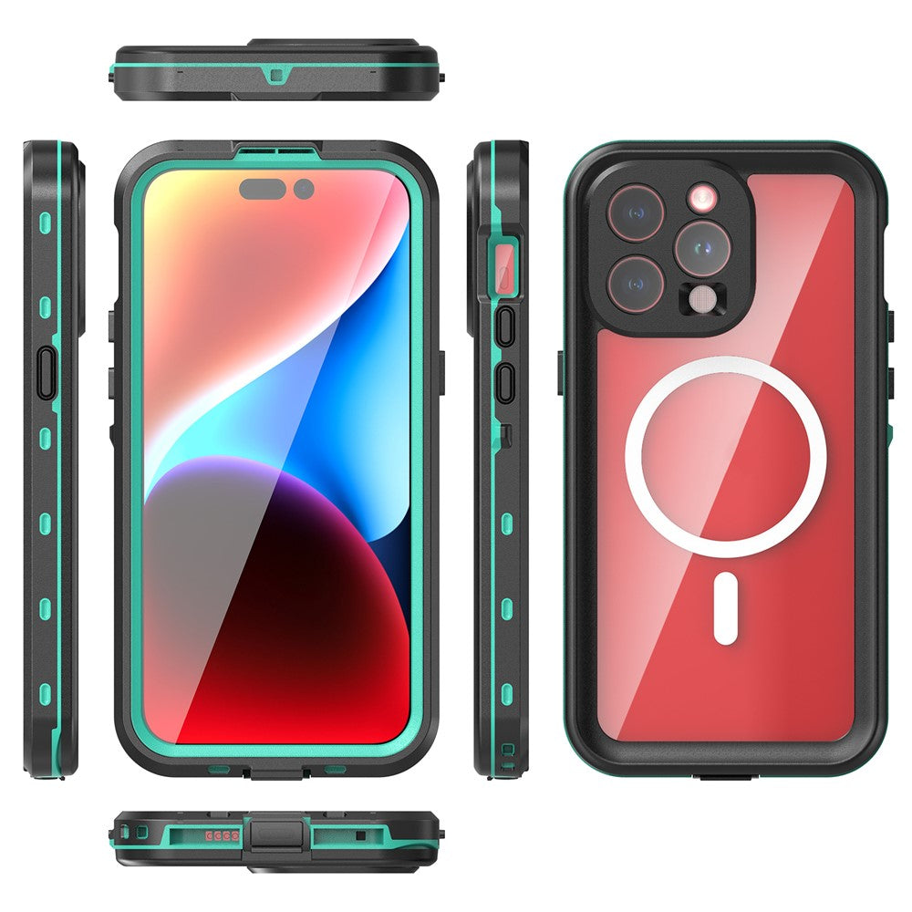 SHELLBOX Dot+ Series Magnetic Case for iPhone 15 Pro Max IP68 Waterproof Clear PC+TPU Phone Shell Compatible with MagSafe