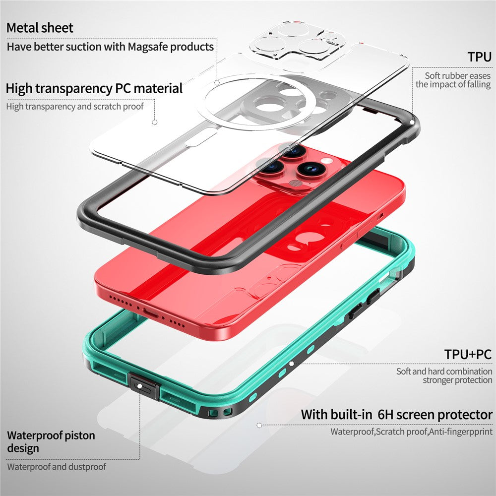 SHELLBOX Dot+ Series Magnetic Case for iPhone 15 Pro Max IP68 Waterproof Clear PC+TPU Phone Shell Compatible with MagSafe