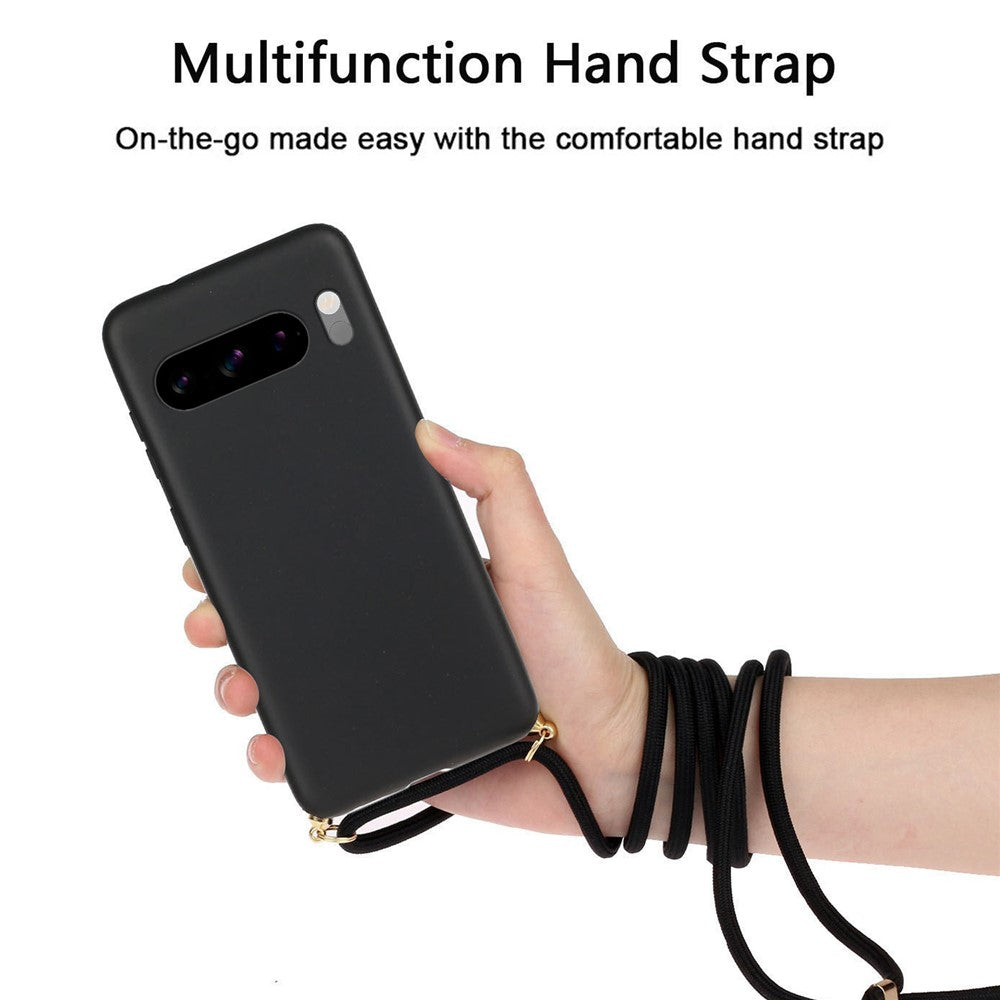 For Google Pixel 8 Pro Case Cell Phone Cover Wheat Straw+TPU Shell with Lanyard