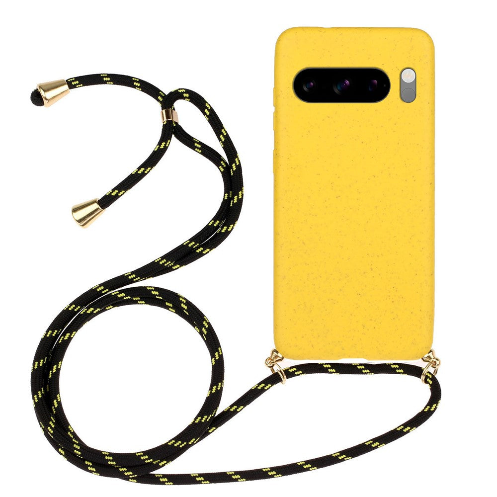 For Google Pixel 8 Pro Case Cell Phone Cover Wheat Straw+TPU Shell with Lanyard