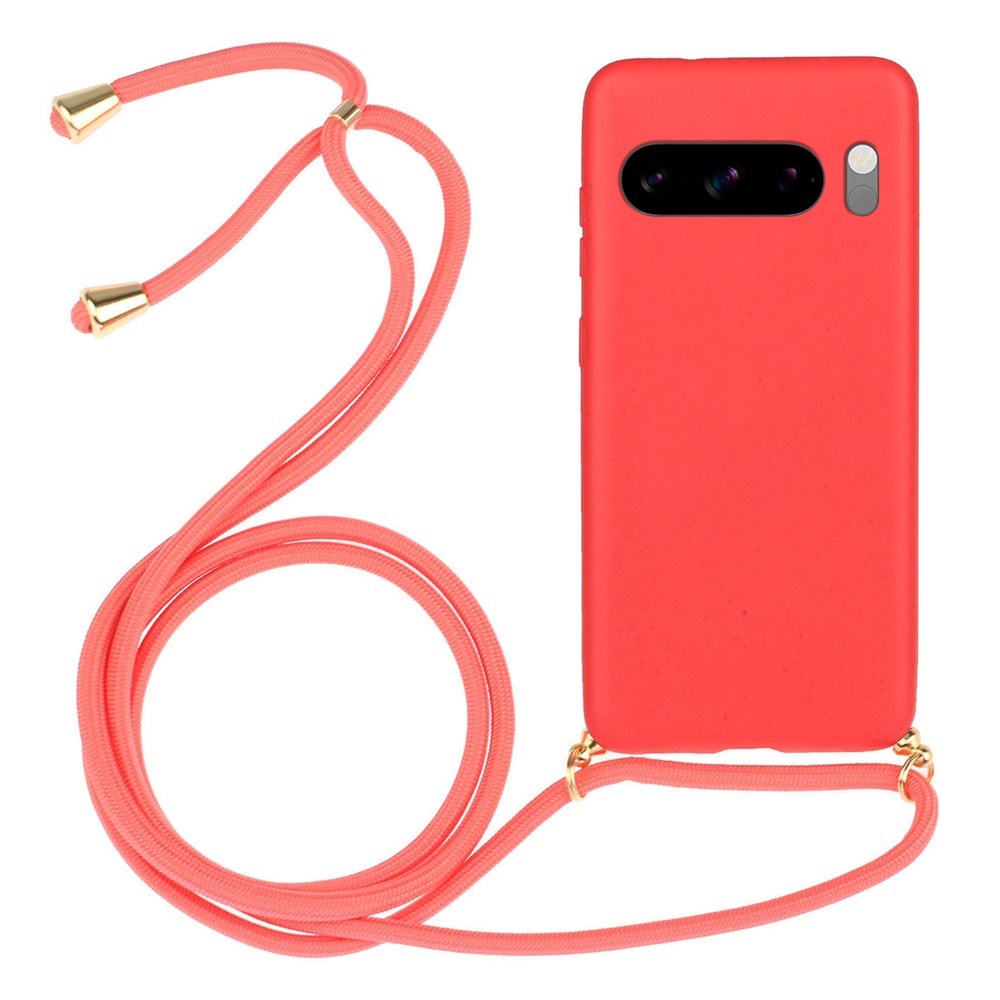 For Google Pixel 8 Pro Case Cell Phone Cover Wheat Straw+TPU Shell with Lanyard