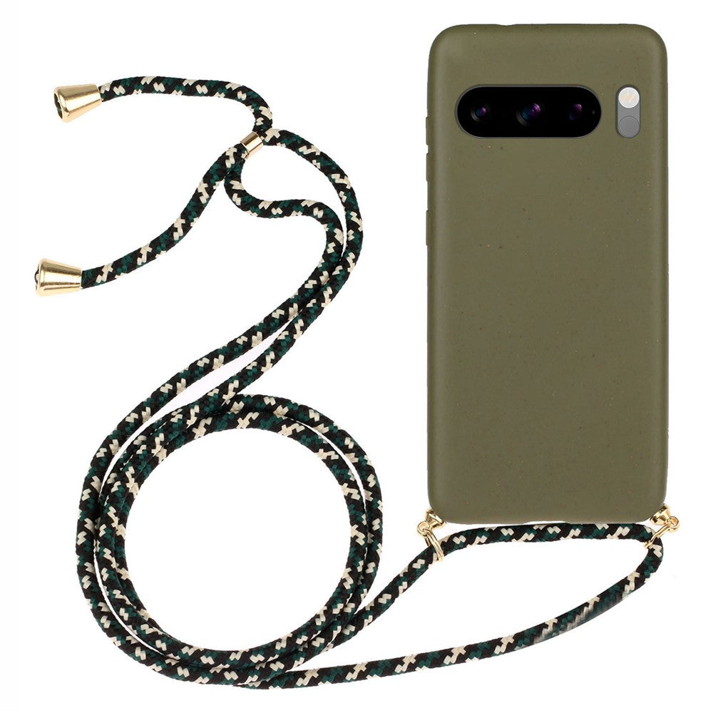 For Google Pixel 8 Pro Case Cell Phone Cover Wheat Straw+TPU Shell with Lanyard