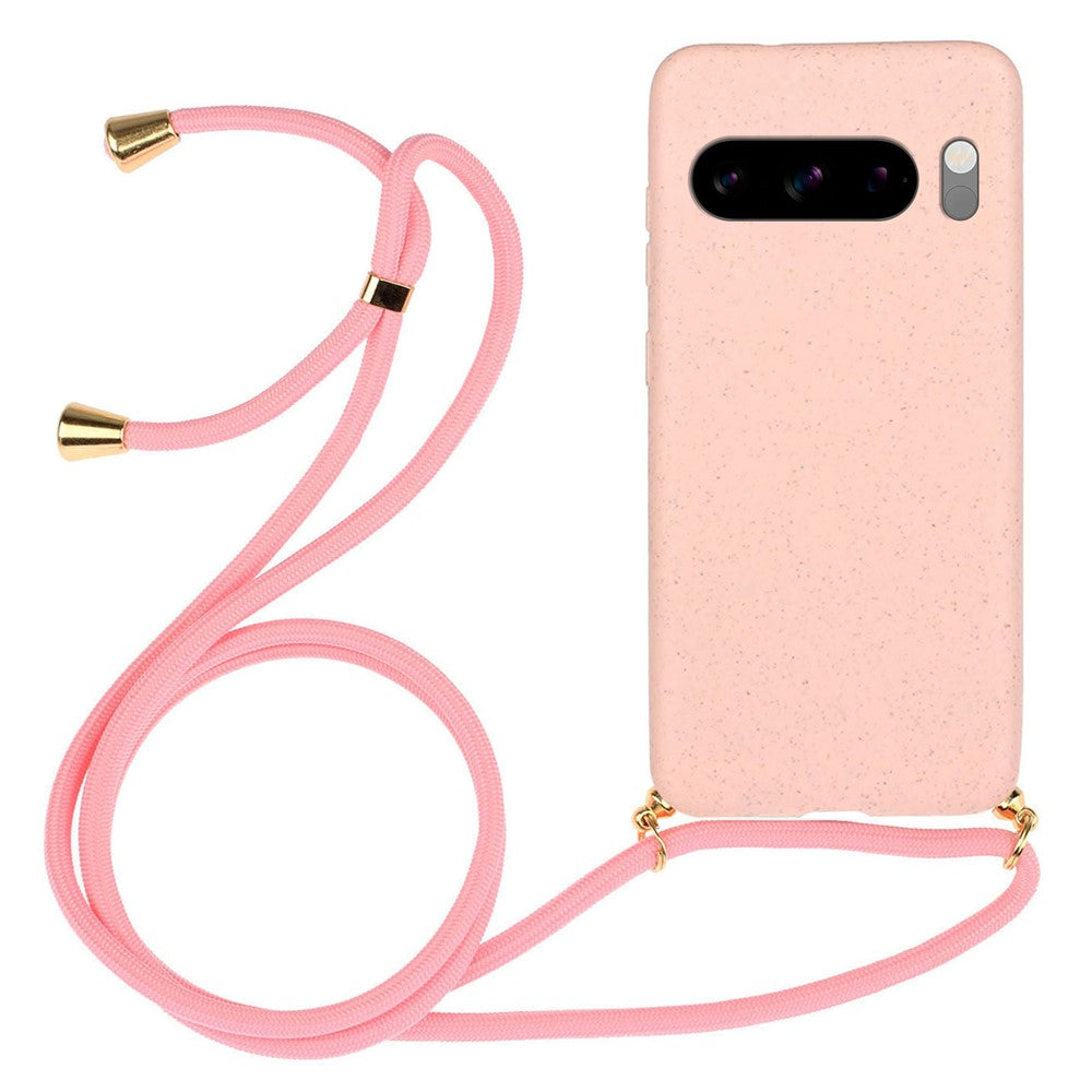 For Google Pixel 8 Pro Case Cell Phone Cover Wheat Straw+TPU Shell with Lanyard