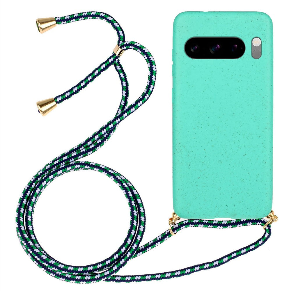 For Google Pixel 8 Pro Case Cell Phone Cover Wheat Straw+TPU Shell with Lanyard