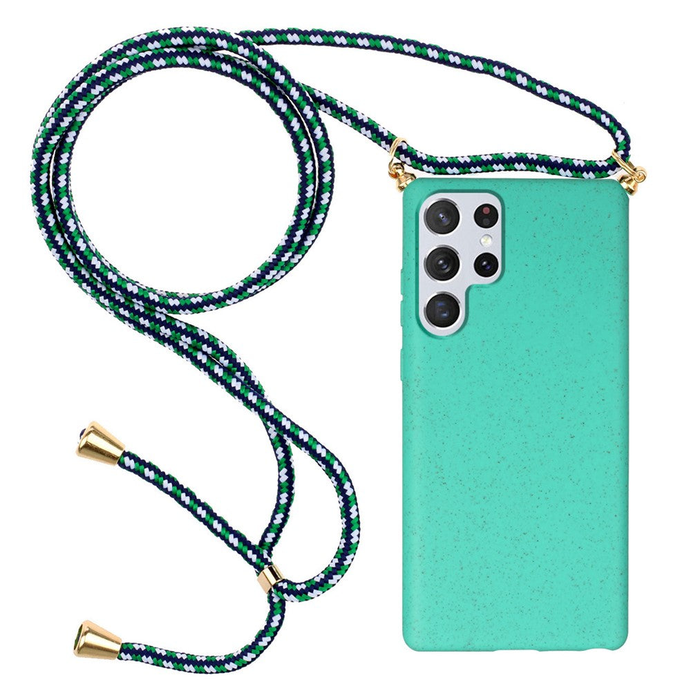 For Samsung Galaxy S24 Ultra Eco-Friendly Phone Case TPU+Wheat Straw Cover with Lanyard