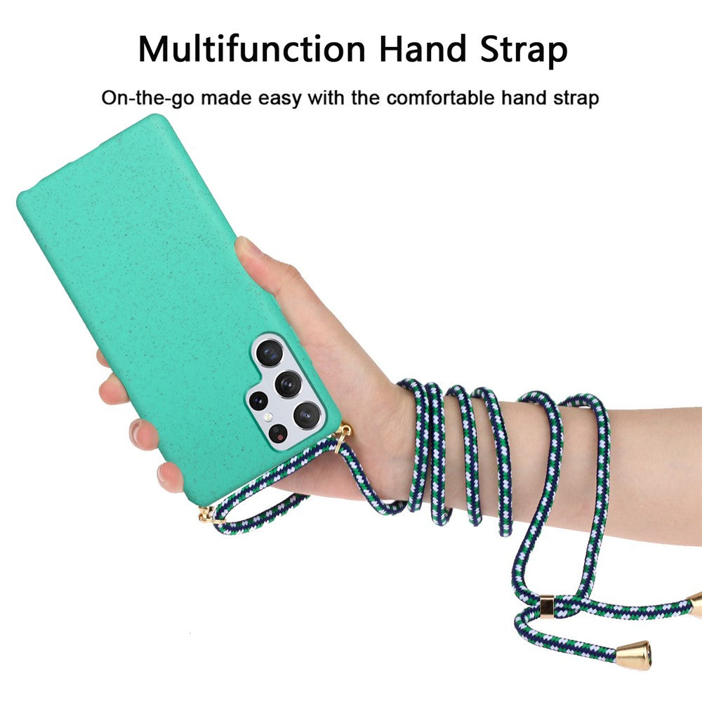 For Samsung Galaxy S24 Ultra Eco-Friendly Phone Case TPU+Wheat Straw Cover with Lanyard